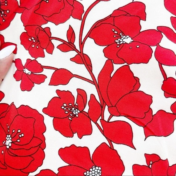 Bardot Women's Fiesta Floral Faux Wrap Short Sleeve Dress in Red Size 12